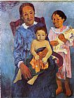 Tahitian Canvas Paintings - Tahitian Woman and Two Children